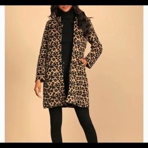 Lulus Feline Fantastic fur Tan Leopard Print Long Coat Jacket size small